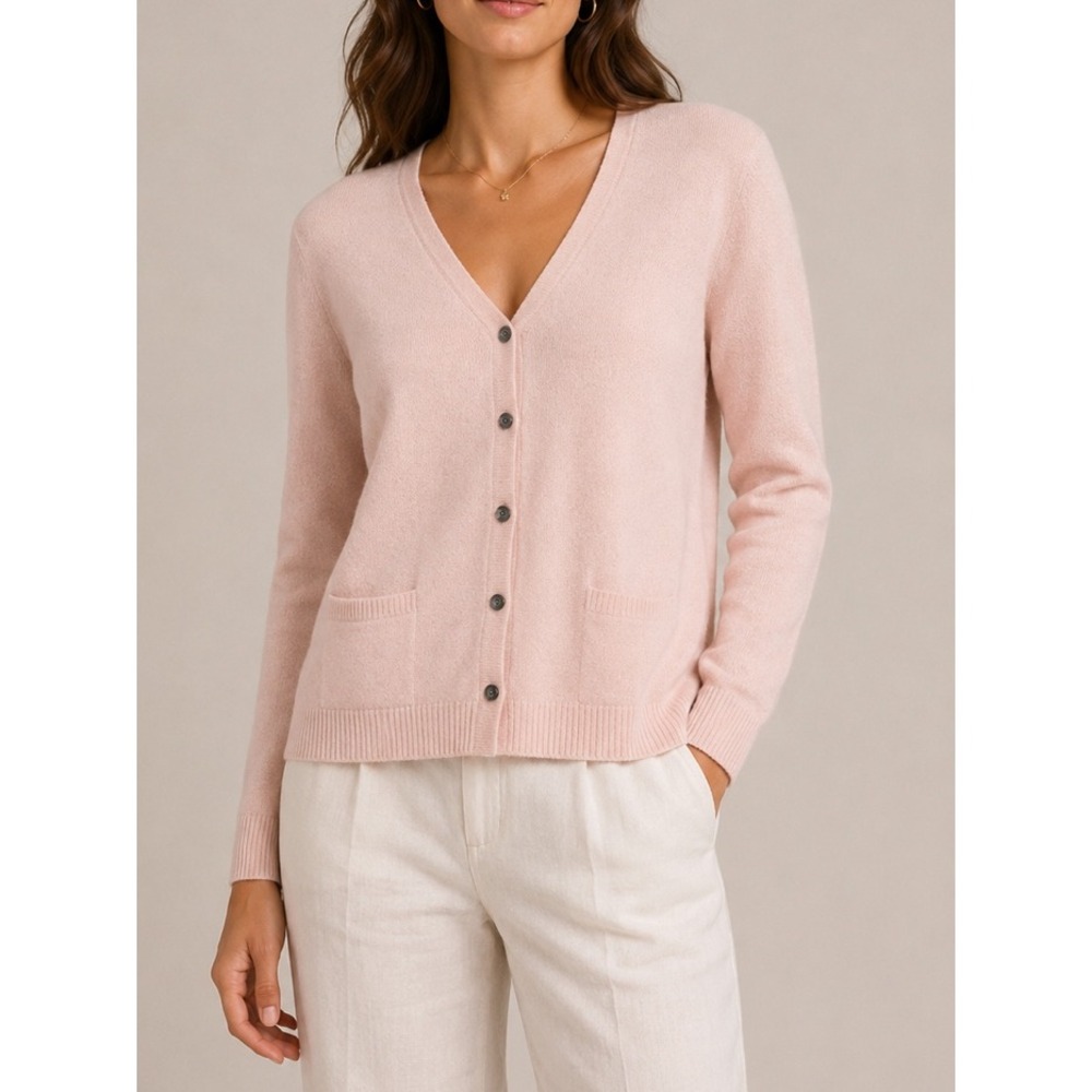 Charter Club Womens Blush Pink 100% Cashmere 2-Ply V-Neck Cardigan Sweater Large